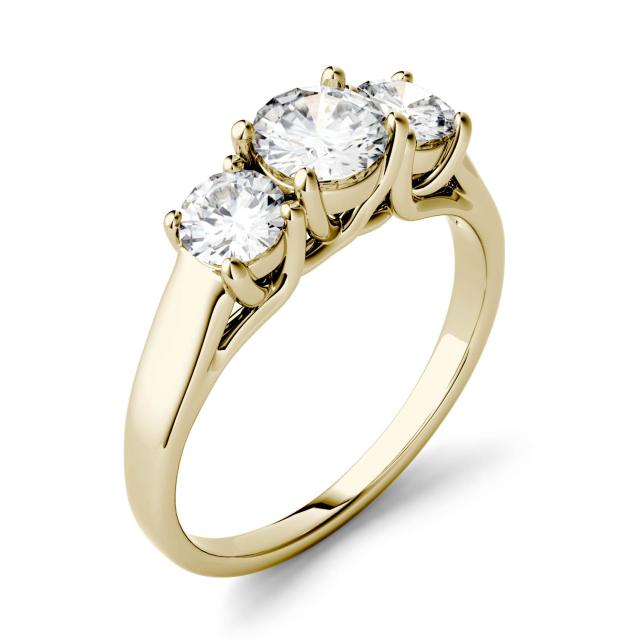 2.00 CTW DEW Round Forever One Moissanite Trellis Three Stone Ring in 14K Yellow Gold