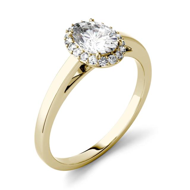 1.66 CTW DEW Oval Forever One Moissanite Halo Engagement Ring in 14K Yellow Gold