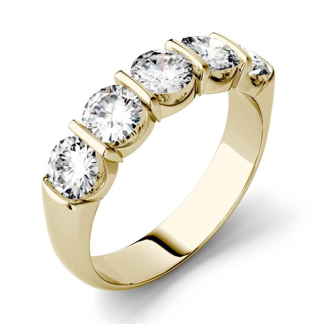 1.65 CTW DEW Round Forever One Moissanite Five Stone Band in 14K Yellow Gold