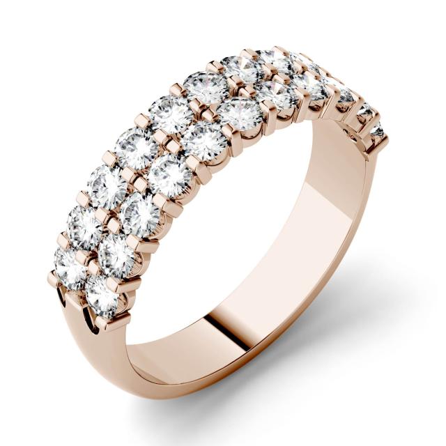 1.32 CTW DEW Round Forever One Moissanite Double Row Anniversary Band in 14K Rose Gold