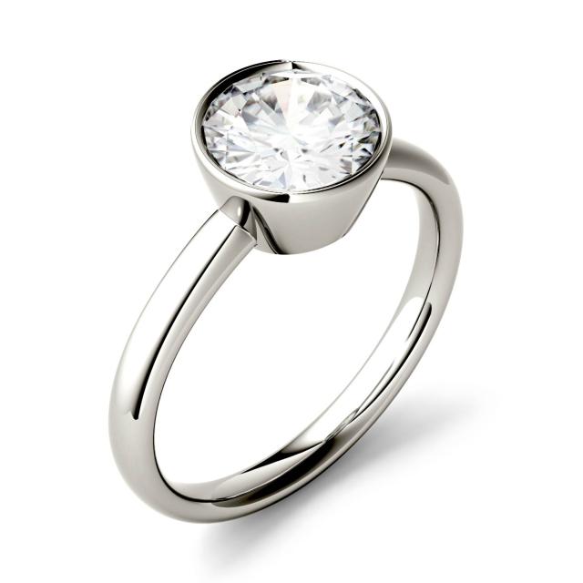 1.20 CTW DEW Round Forever One Moissanite Bezel Set Solitaire Engagement Ring in 14K White Gold