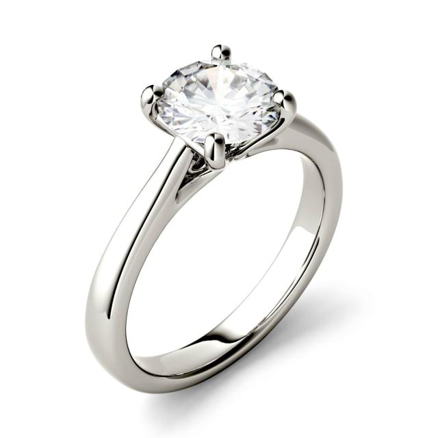 1.50 CTW DEW Round Forever One Moissanite Four Prong Solitaire Engagement Ring in 14K White Gold
