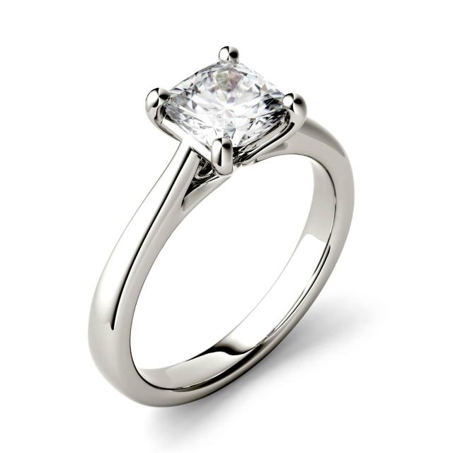 1.10 CTW DEW Cushion Forever One Moissanite Solitaire Engagement Ring in 14K White Gold