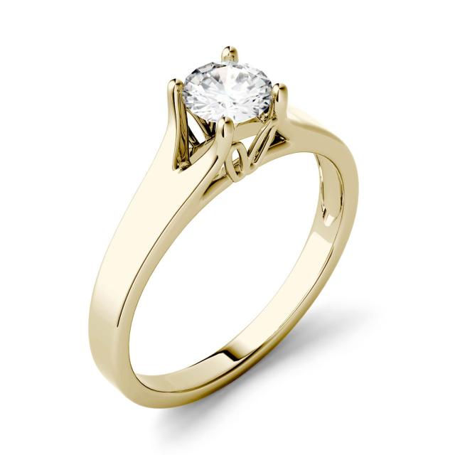 0.50 CTW DEW Round Forever One Moissanite Solitaire Peg Ring in 14K Yellow Gold