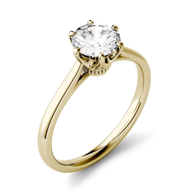 1.00 CTW DEW Round Forever One Moissanite Six Prong Solitaire Engagement Ring in 14K Yellow Gold