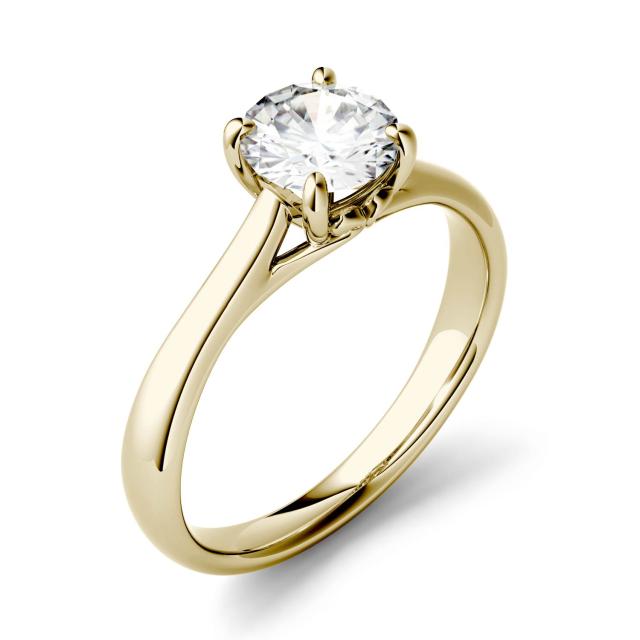 1.00 CTW DEW Round Forever One Moissanite Four Prong Solitaire Engagement Ring in 14K Yellow Gold
