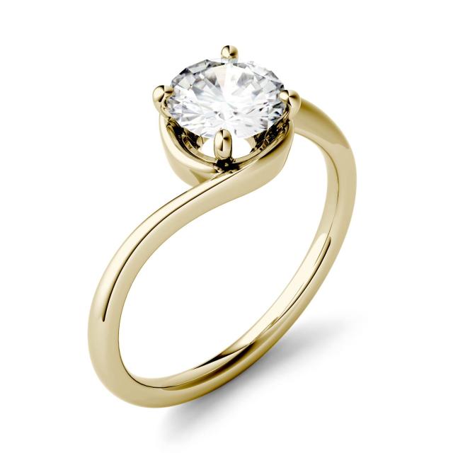 1.00 CTW DEW Round Forever One Moissanite Swirl Bypass Solitaire Engagement Ring in 14K Yellow Gold