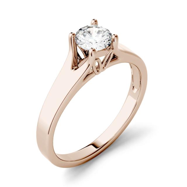 1.00 CTW DEW Round Forever One Moissanite Solitaire Peg Ring in 14K Rose Gold