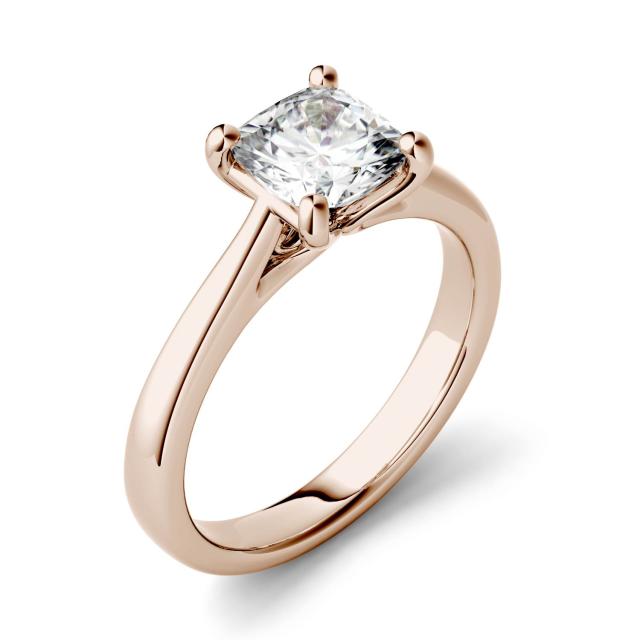 1.10 CTW DEW Cushion Forever One Moissanite Solitaire Engagement Ring in 14K Rose Gold