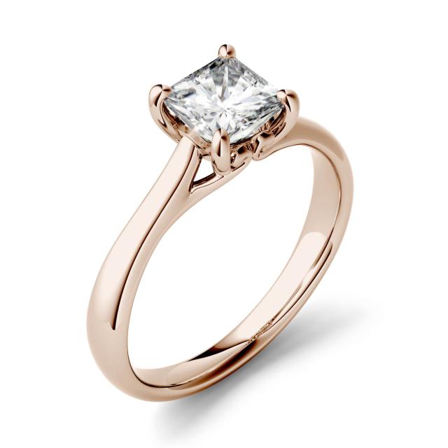 1.00 CTW DEW Square Forever One Moissanite Four Prong Vine Engagement Ring in 14K Rose Gold