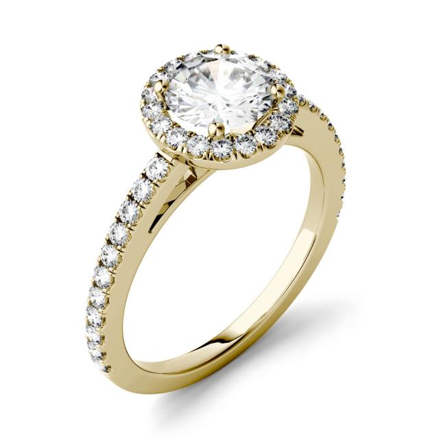 1.40 CTW DEW Round Forever One Moissanite Halo Engagement Ring in 14K Yellow Gold