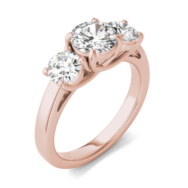 2.00 CTW DEW Round Forever One Moissanite Trellis Three Stone Ring in 14K Rose Gold