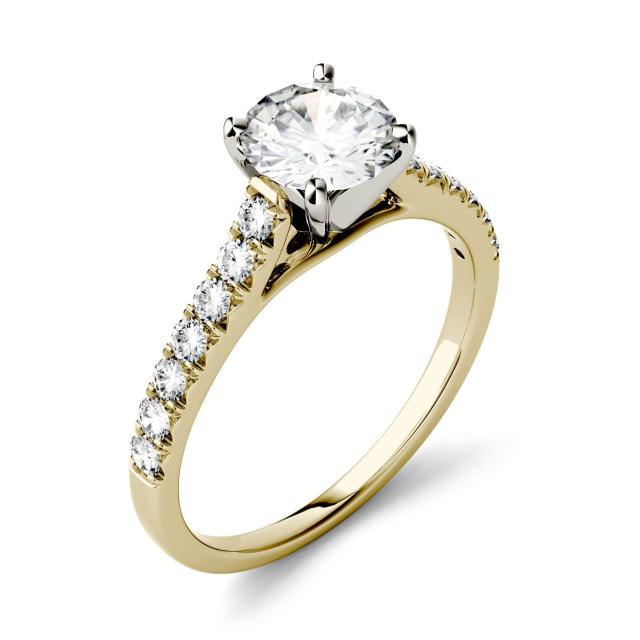 1.81 CTW DEW Round Forever One Moissanite Solitaire with Side Accents Engagement Ring in 14K Yellow Gold