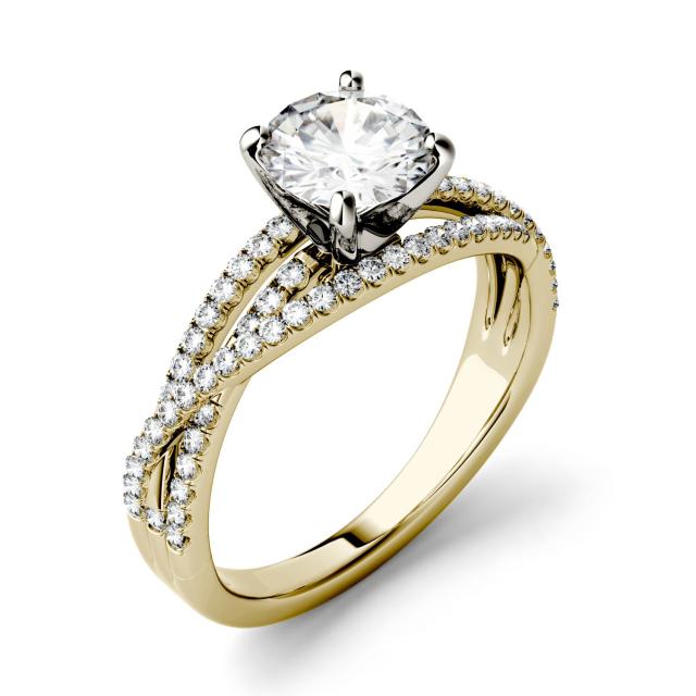 1.78 CTW DEW Round Forever One Moissanite Crossover Solitaire Engagement Ring in 14K Yellow Gold
