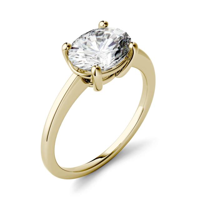 0.90 CTW DEW Oval Forever One Moissanite East-West Solitaire Engagement Ring in 14K Yellow Gold