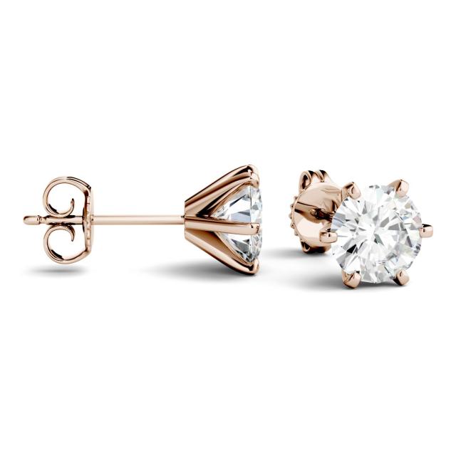 1.00 CTW DEW Round Forever One Moissanite Six Prong Stud Earrings in 14K Rose Gold