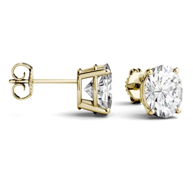 4.20 CTW DEW Oval Forever One Moissanite Four Prong Solitaire Stud Earrings in 14K Yellow Gold
