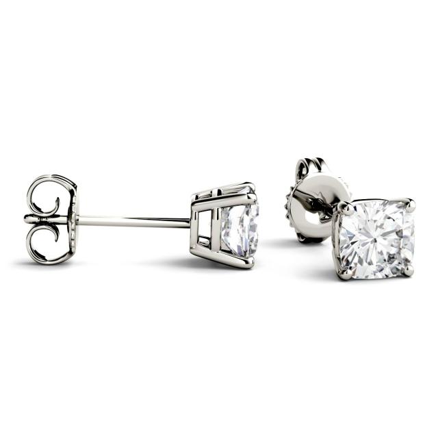 3.40 CTW DEW Cushion Forever One Moissanite Four Prong Solitaire Stud Earrings in 14K White Gold