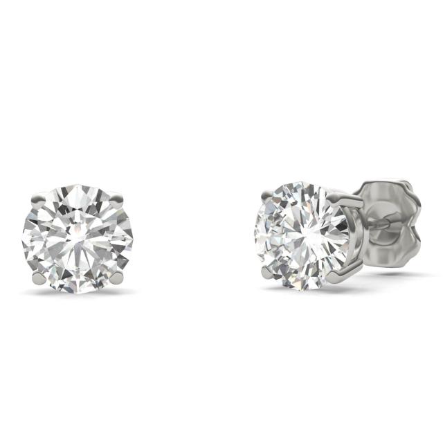 2.00 CTW DEW Round Forever One Moissanite Four Prong Solitaire Stud Earrings in 14K White Gold
