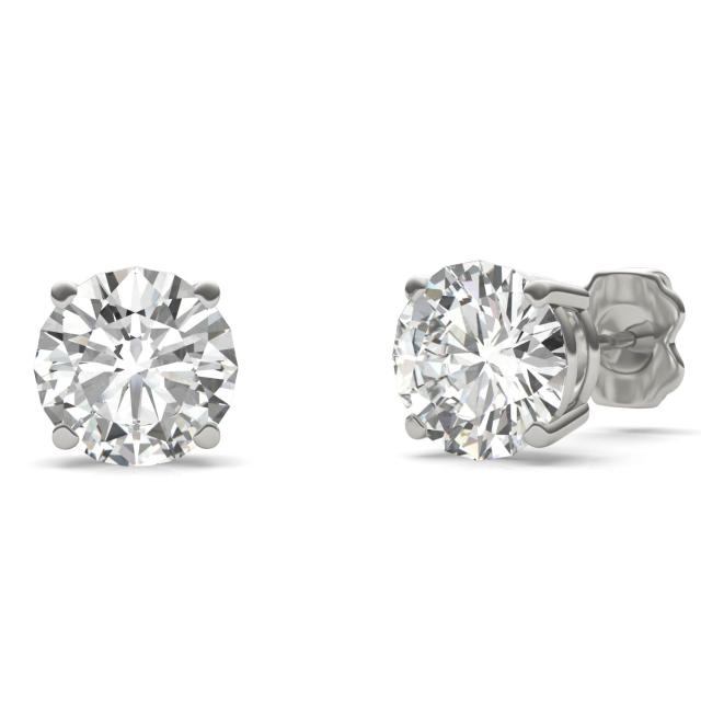 3.00 CTW DEW Round Forever One Moissanite Four Prong Solitaire Stud Earrings in 14K White Gold
