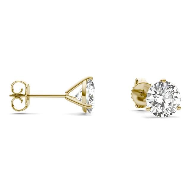 2.00 CTW DEW Round Forever One Moissanite Three Prong Martini Solitaire Stud Earrings in 14K Yellow Gold