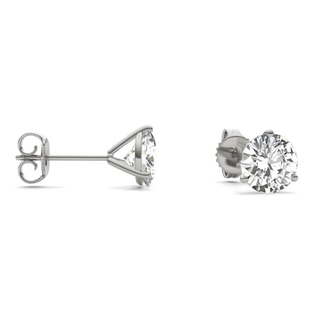 2.00 CTW DEW Round Forever One Moissanite Three Prong Martini Solitaire Stud Earrings in 14K White Gold
