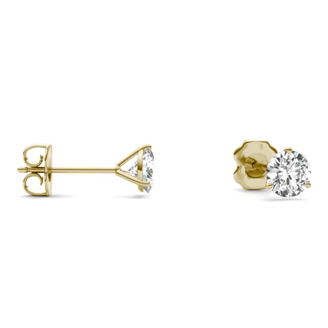 1.00 CTW DEW Round Forever One Moissanite Three Prong Martini Solitaire Stud Earrings in 14K Yellow Gold