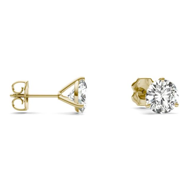 3.00 CTW DEW Round Forever One Moissanite Three Prong Martini Solitaire Stud Earrings in 14K Yellow Gold