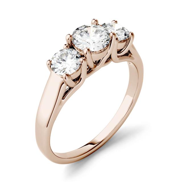 2.00 CTW DEW Round Forever One Moissanite Three Stone Trellis Ring in 14K Rose Gold
