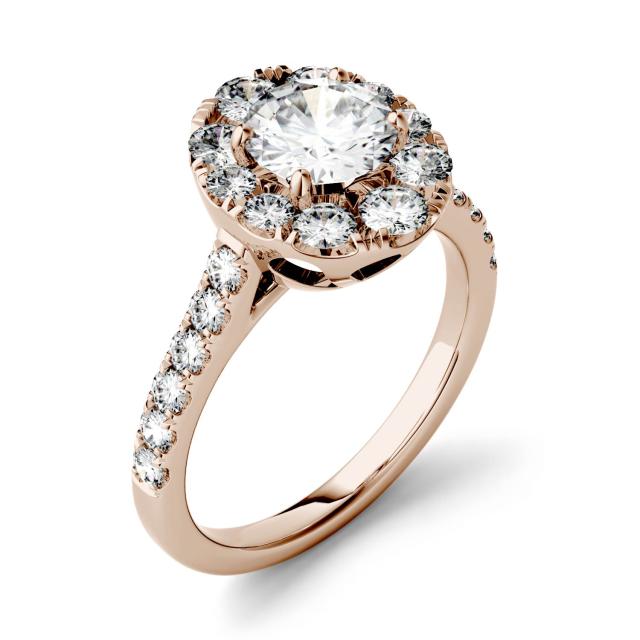 1.80 CTW DEW Round Forever One Moissanite Halo with Side Accents Engagement Ring in 14K Rose Gold