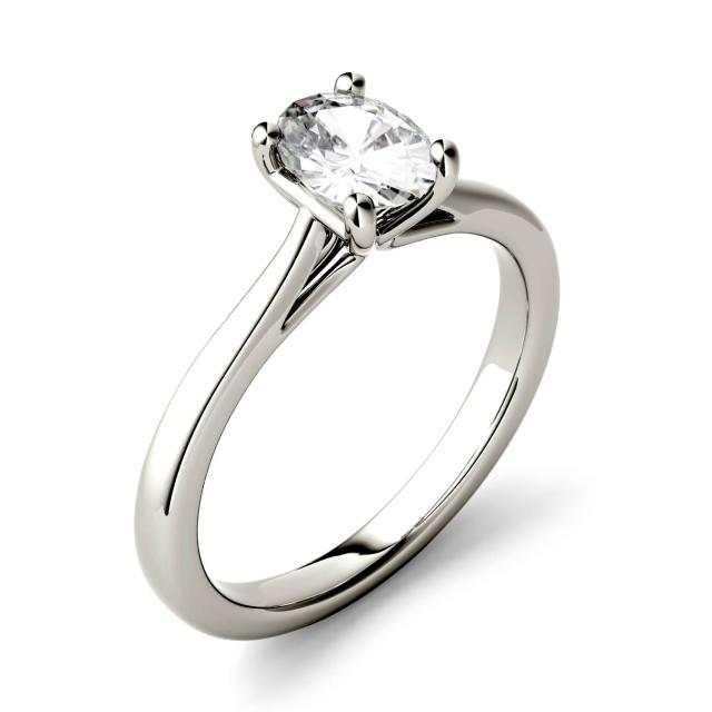 0.90 CTW DEW Oval Forever One Moissanite Solitaire Engagement Ring in 14K White Gold