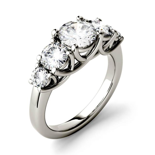 2.32 CTW DEW Round Forever One Moissanite Five Stone Trellis Fashion Ring in 14K White Gold