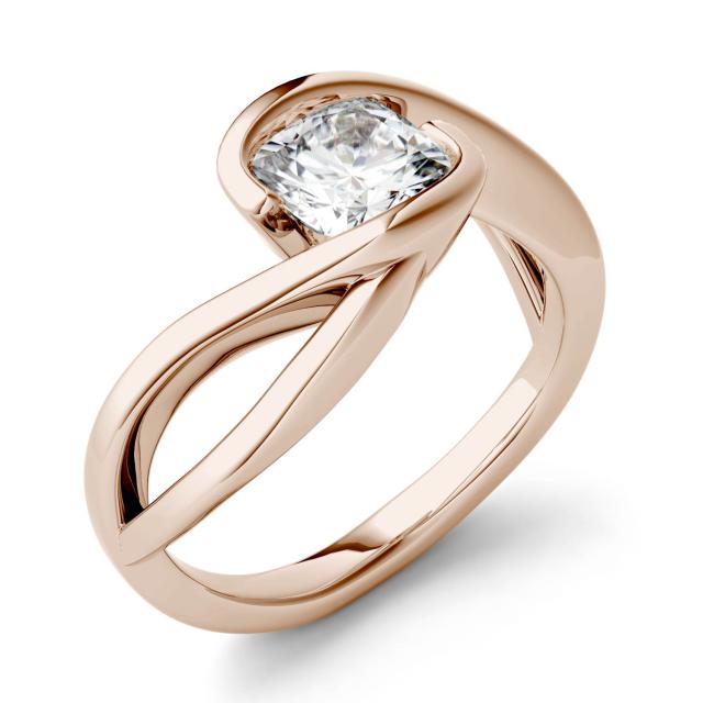 1.10 CTW DEW Cushion Forever One Moissanite Swirl Bypass Solitaire Engagement Ring in 14K Rose Gold