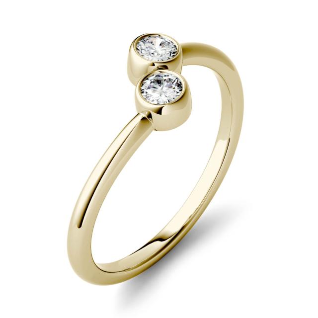 0.20 CTW DEW Round Forever One Moissanite Bezel Set Two Stone Fashion Ring in 14K Yellow Gold