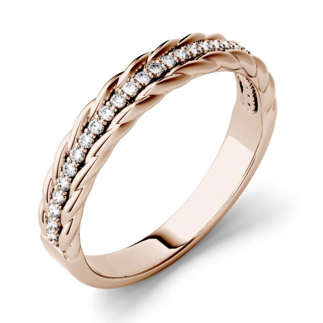 0.14 CTW DEW Round Forever One Moissanite Textured Stackable Band in 14K Rose Gold