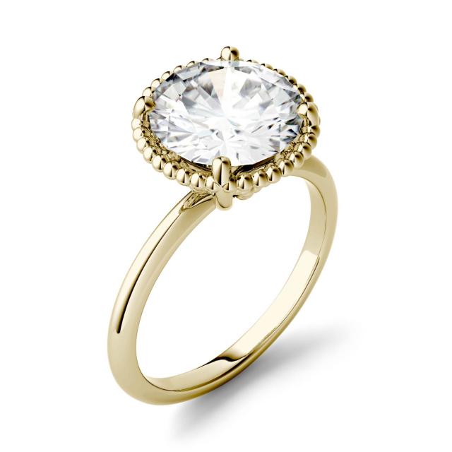 3.60 CTW DEW Round Forever One Moissanite Beaded Solitaire Engagement Ring in 14K Yellow Gold