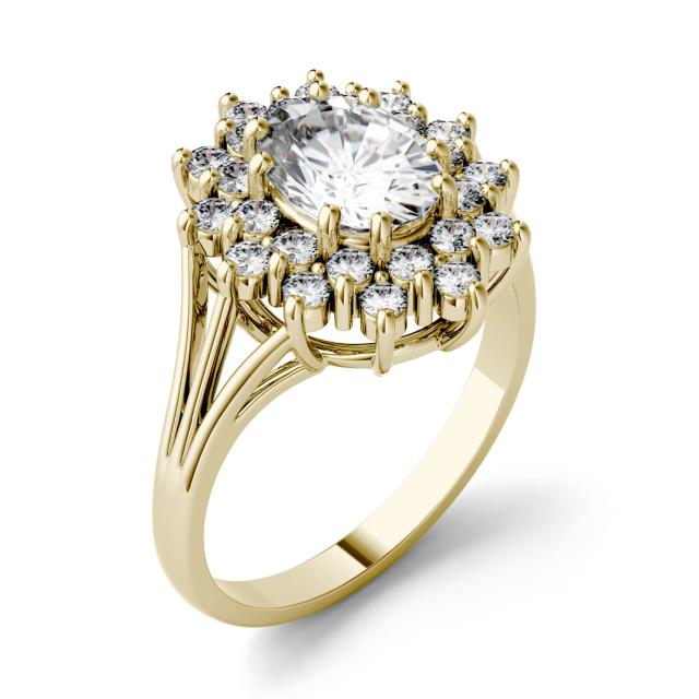 1.98 CTW DEW Oval Forever One Moissanite Floral Cluster Fashion Ring in 14K Yellow Gold