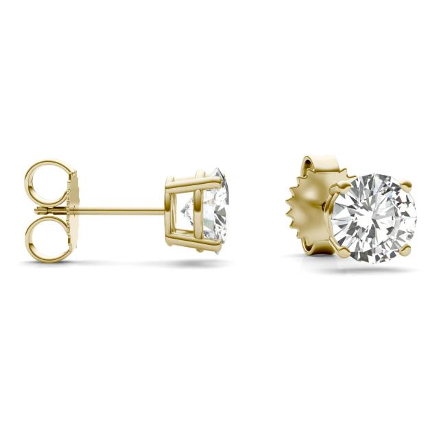 2.40 CTW DEW Round Forever One Moissanite Solitaire Stud Earrings in 14K Yellow Gold