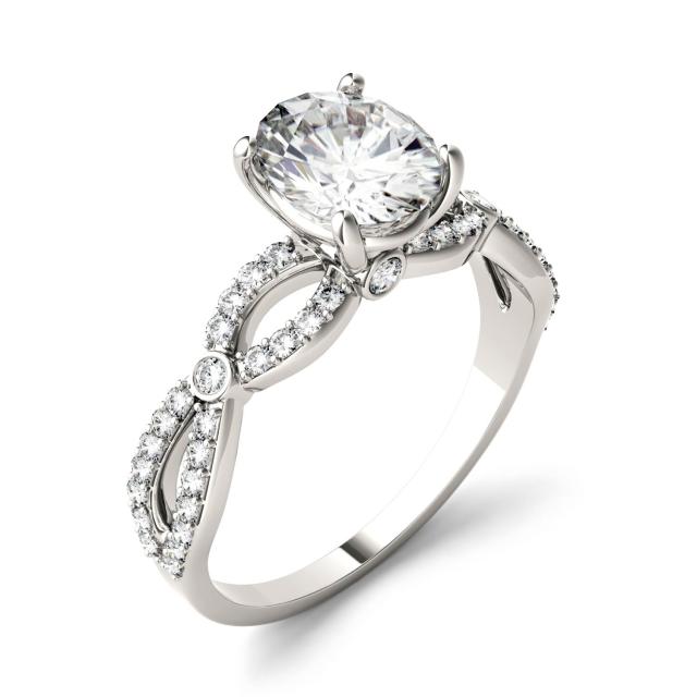 1.77 CTW DEW Oval Forever One Moissanite East-West Ring in 14K White Gold