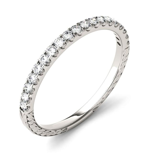 0.28 CTW DEW Round Forever One Moissanite Prong Set Band with Carved Detail Ring in 14K White Gold