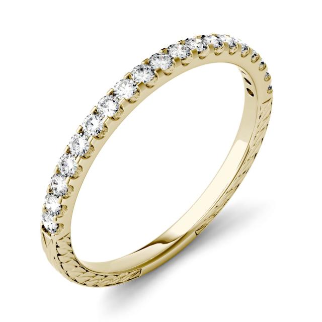 0.28 CTW DEW Round Forever One Moissanite Prong Set Band with Carved Detail Ring in 14K Yellow Gold