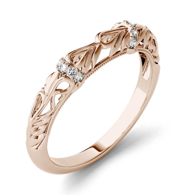 0.07 CTW DEW Round Forever One Moissanite Prong Set Band with Carved Detail Ring in 14K Rose Gold