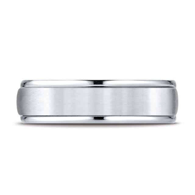 Satin Finish Center with Round Grooved Edges 6.0mm Ring in 14K White Gold