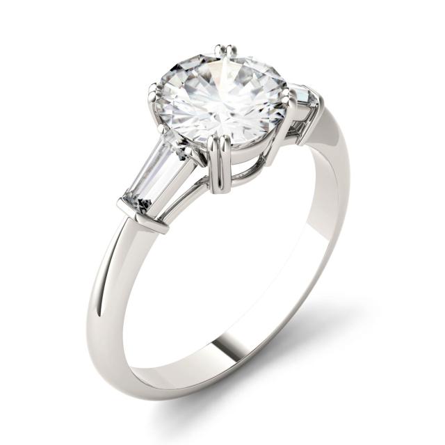 1.97 CTW DEW Round Forever One Moissanite Three Stone Engagement Ring in Platinum