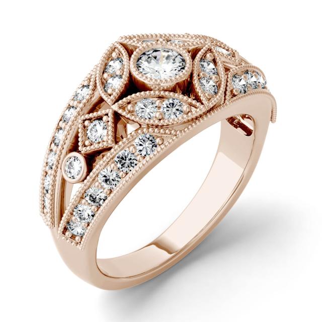 0.77 CTW DEW Round Forever One Moissanite Milgrain Fashion Ring in 14K Rose Gold