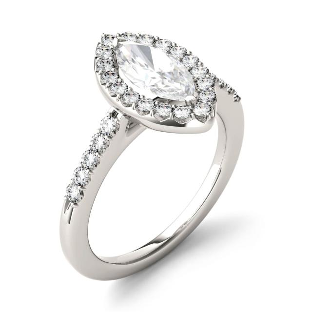 1.36 CTW DEW Marquise Forever One Moissanite Halo with Side Accents Engagement Ring in 14K White Gold
