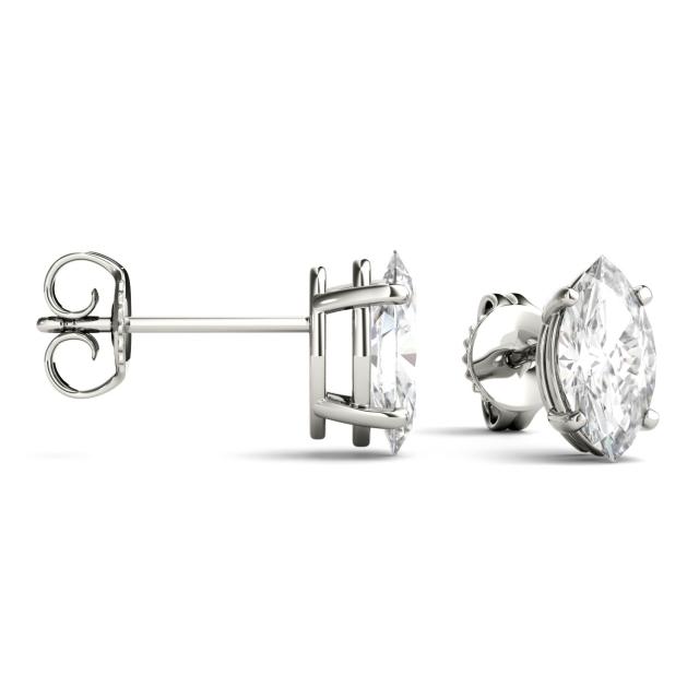 1.00 CTW DEW Marquise Forever One Moissanite Four Prong Solitaire Stud Earrings in 14K White Gold
