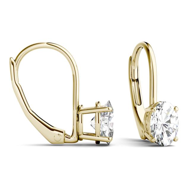 1.00 CTW DEW Oval Forever One Moissanite Leverback Earrings in 14K Yellow Gold