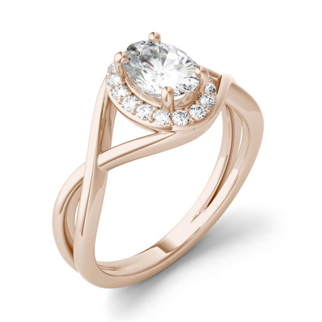 1.06 CTW DEW Oval Forever One Moissanite Halo Twist Ring in 14K Rose Gold