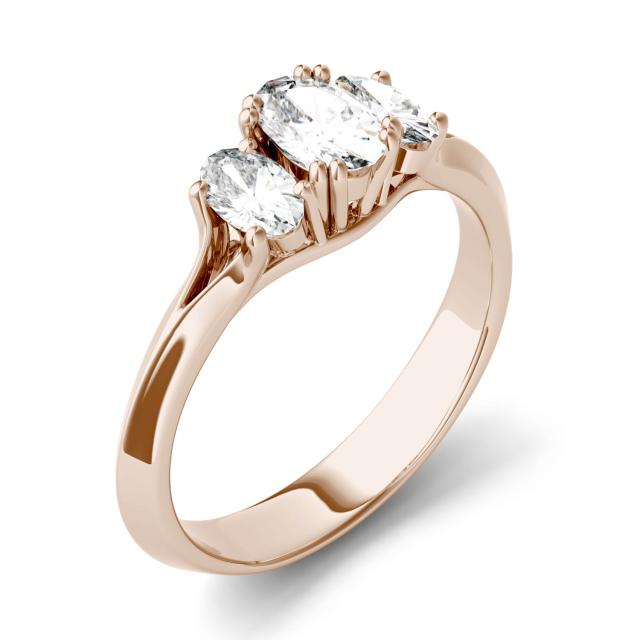 1.02 CTW DEW Oval Forever One Moissanite Three Stone Engagement Ring in 14K Rose Gold